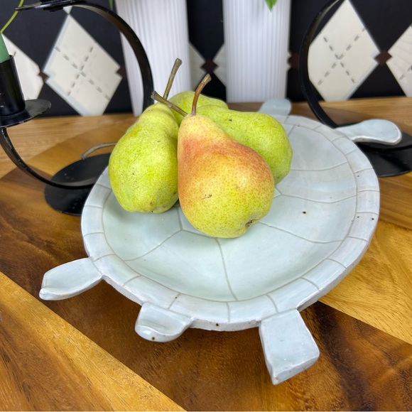 Ceramic Turtle Tray Gray Glazed Footed Platter, Coastal Cottage Style - Picture 6 of 8